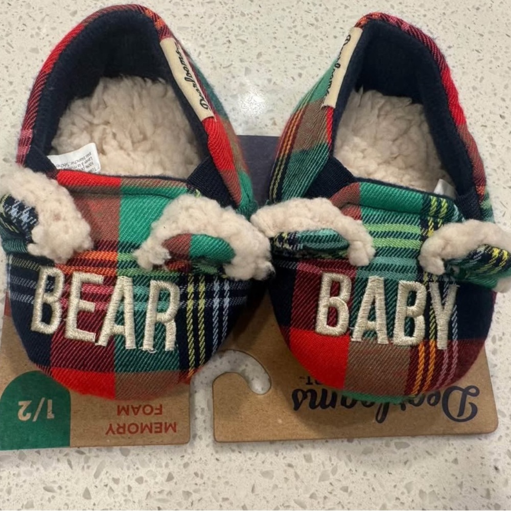 Bear Baby Plaid Baby Slippers
